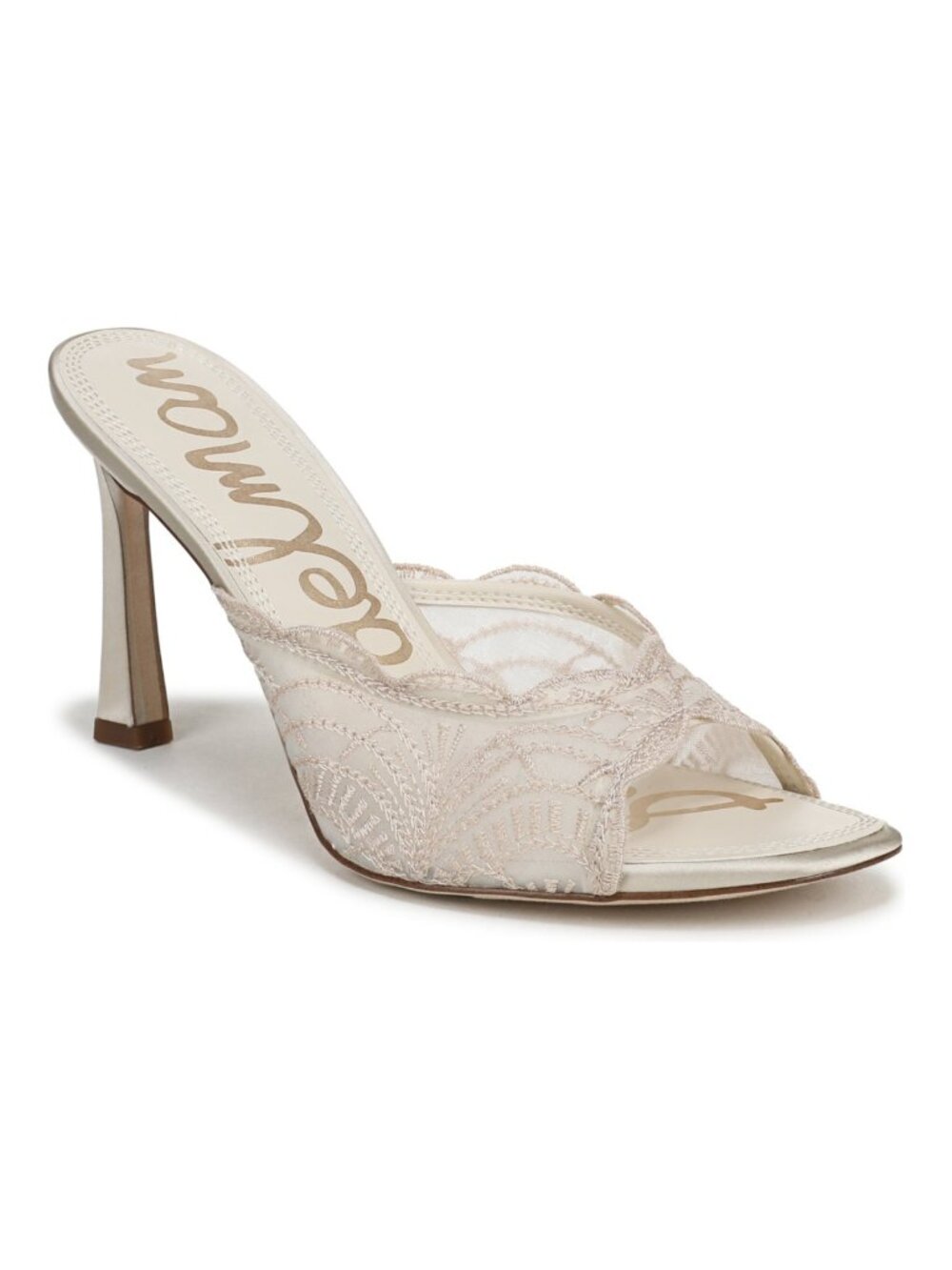 Sam Edelman Iva Modern Ivory Lace Mesh Heel Sandals Size 9.5 M